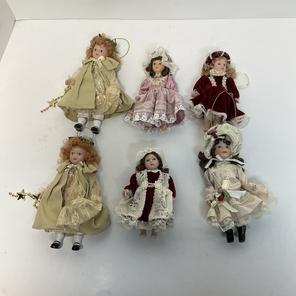 6 Small Porcelain 5 & 6 Inch Victorian Style Ornament Dolls‎ One Duplicate